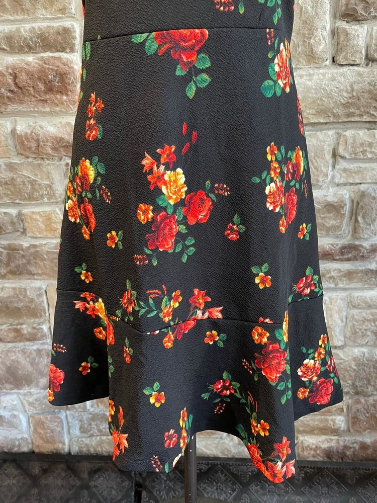 Planet Gold Black Floral with Flounce Hem, Size L