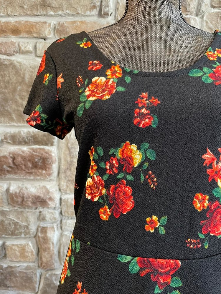 Planet Gold Black Floral with Flounce Hem, Size L