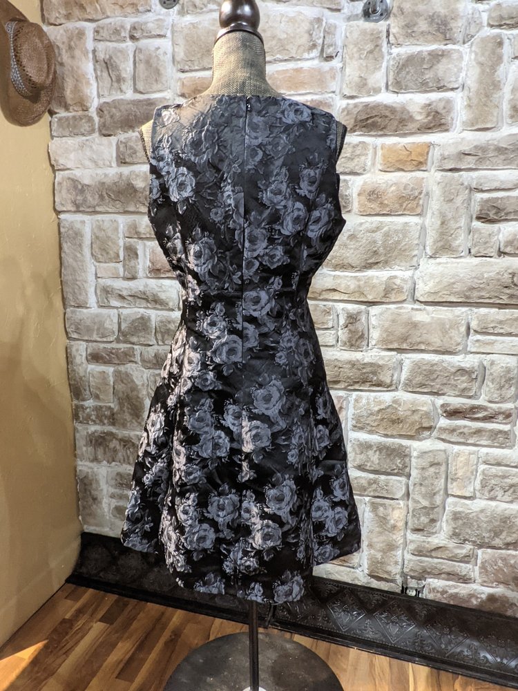 American Living Black A-Line in Gray Floral Brocade, Size 14