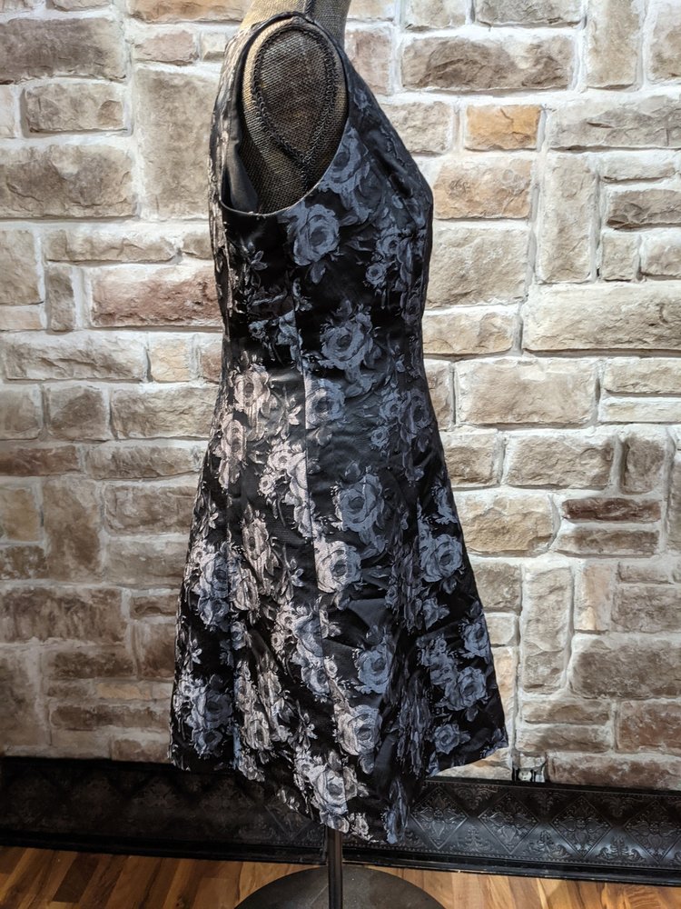 American Living Black A-Line in Gray Floral Brocade, Size 14