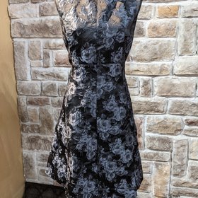 American Living Black A-Line in Gray Floral Brocade, Size 14