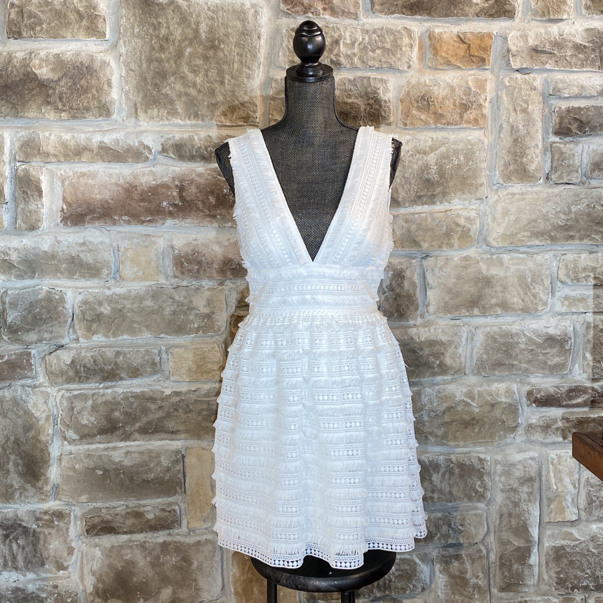 Aidan Mattox White Lace and Fun Fringe Dress