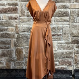 Bar III Copper V-Neck Ruffled Dress