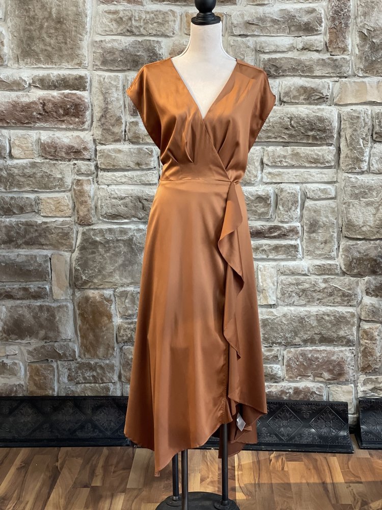 Bar III Copper V-Neck Ruffled Dress