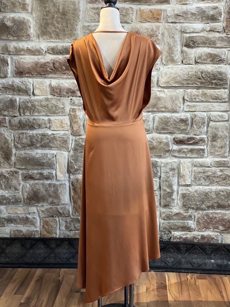 Bar III Copper V-Neck Ruffled Dress