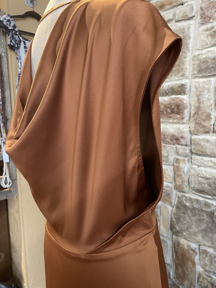 Bar III Copper V-Neck Ruffled Dress