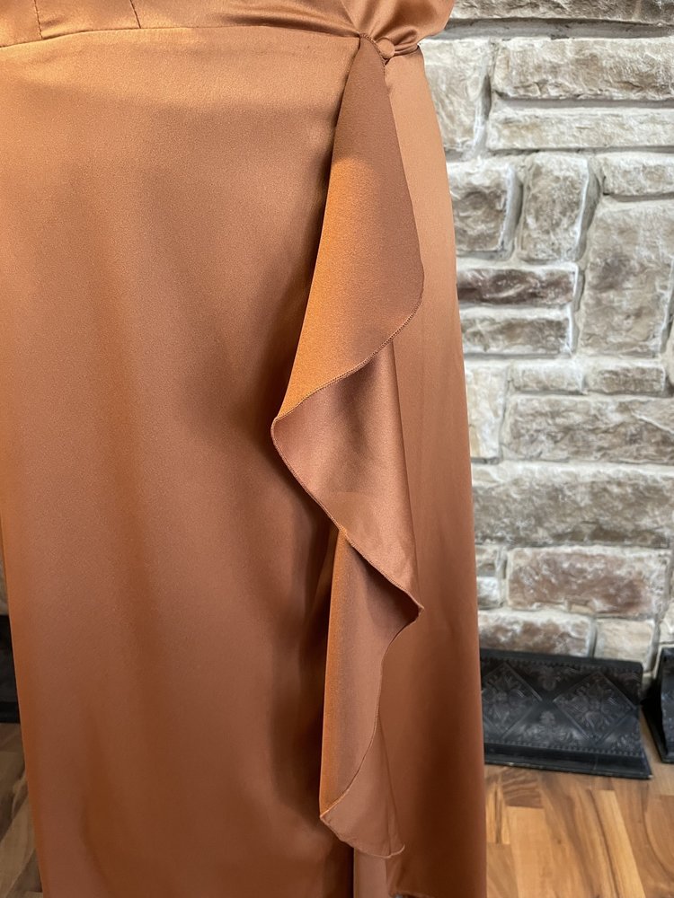 Bar III Copper V-Neck Ruffled Dress