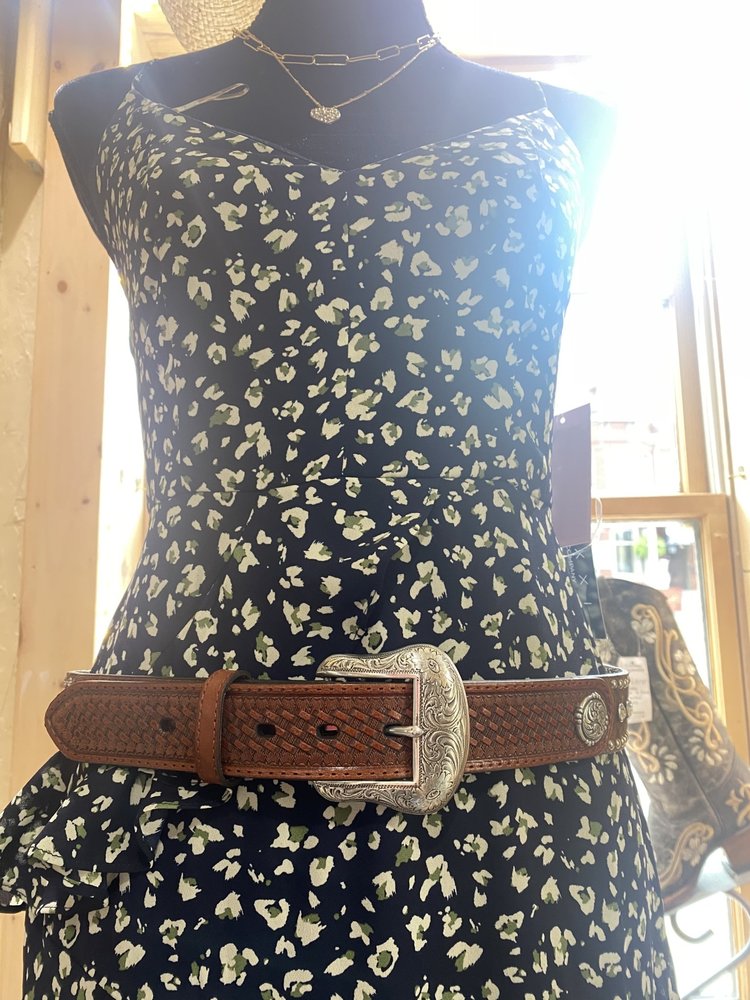 Red-ish Brown Silver Jeweled Belt,  Size 36