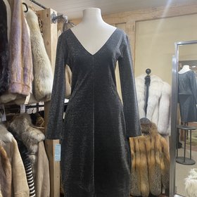 Charcoal Metallic Long Sleeve Knee Length Cocktail Dress, Size XL