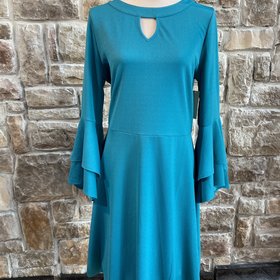 Isaac Mizrahi Teal Green Tiered Bell Sleeve Dress, Size M