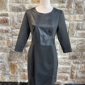 BCBG Max Azria Heathered Dark Gray Bodycon Dress with Faux Leather, Size M