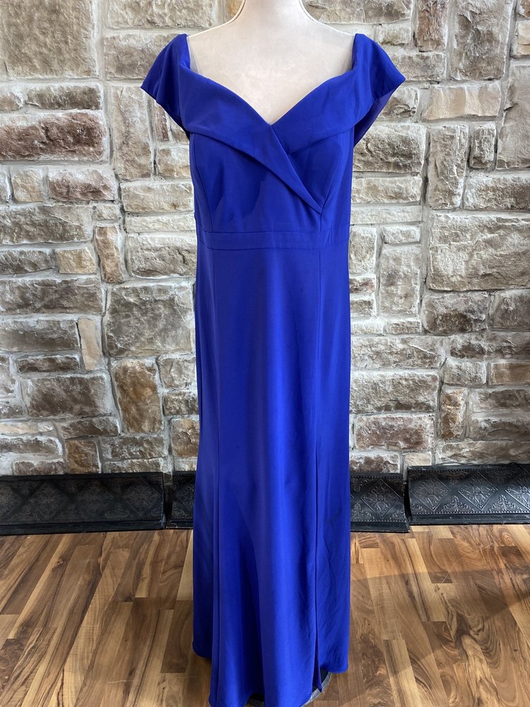 Xscape Blue Gown with Portrait Collar, Size 18W