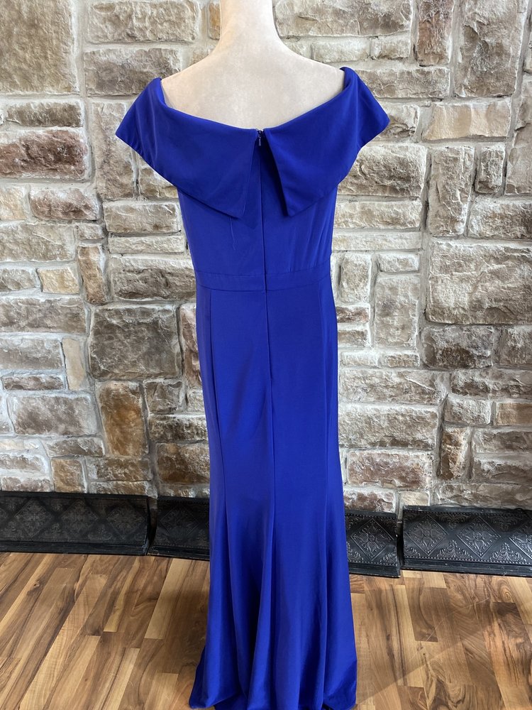 Xscape Blue Gown with Portrait Collar, Size 18W
