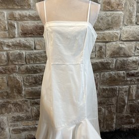 Aqua White Spaghetti Strap Dress with Split Flounce Hem, Size L