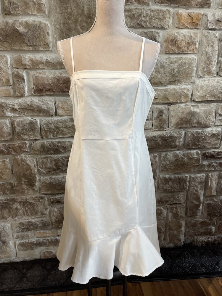 Aqua White Spaghetti Strap Dress with Split Flounce Hem, Size L