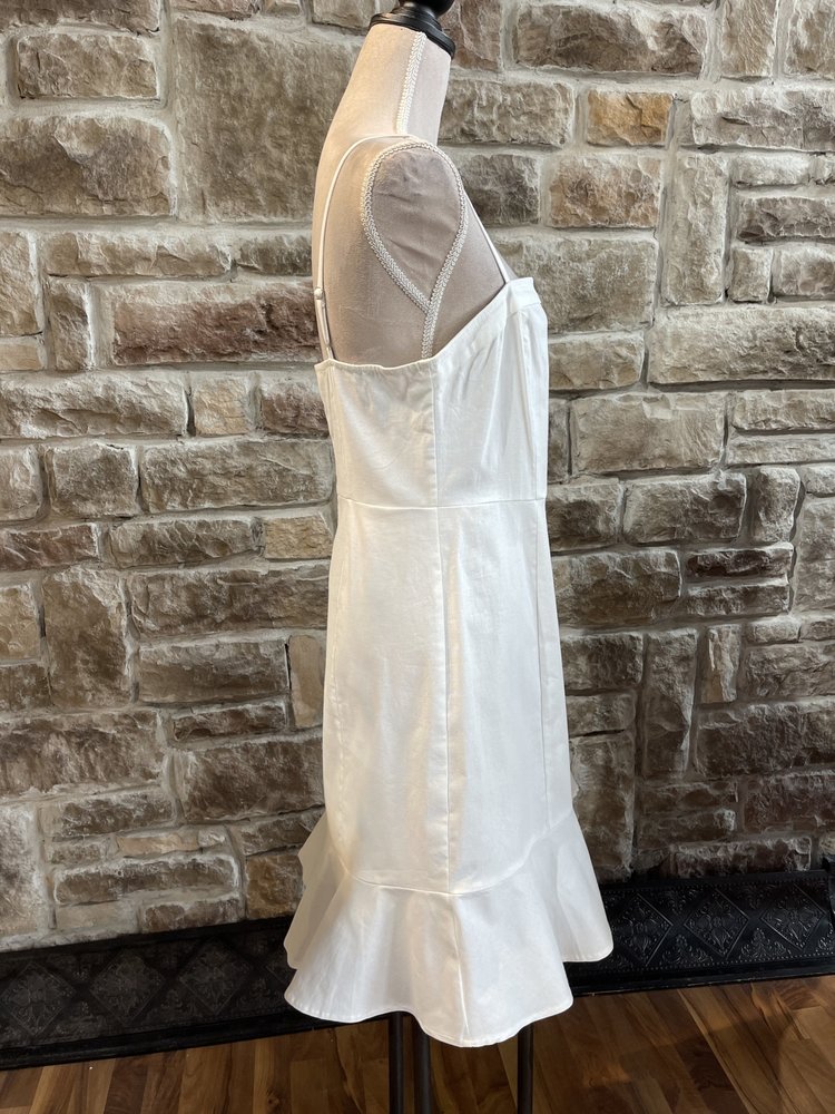 Aqua White Spaghetti Strap Dress with Split Flounce Hem, Size L