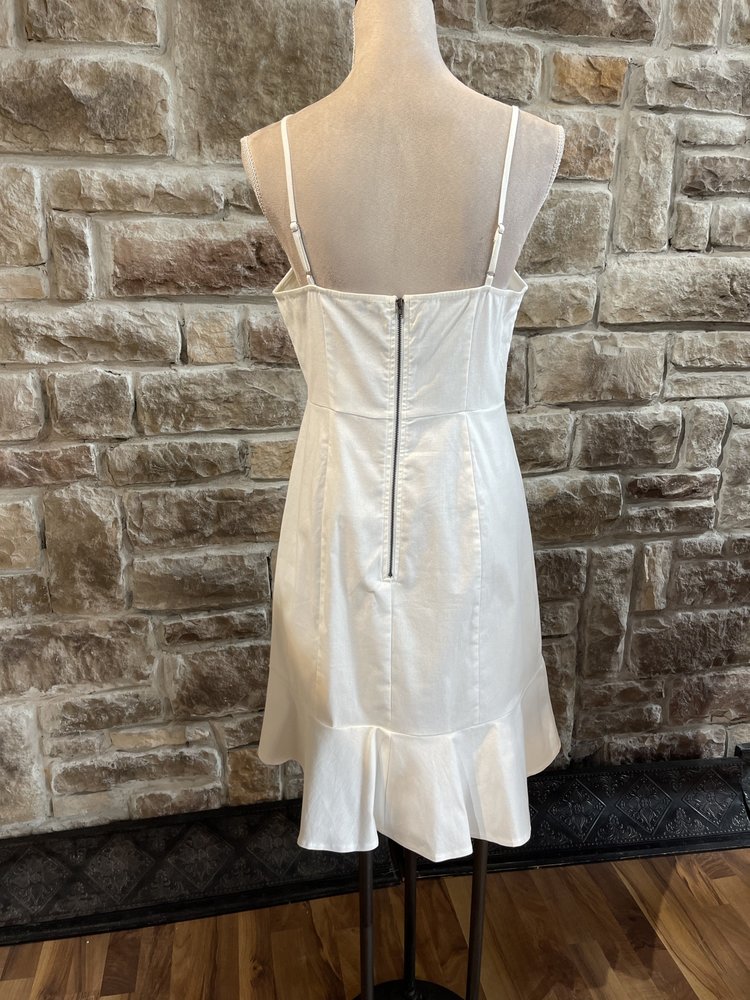 Aqua White Spaghetti Strap Dress with Split Flounce Hem, Size L