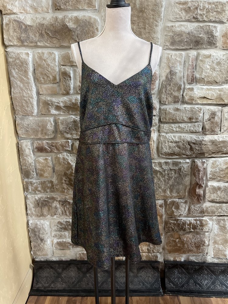 Monteau Black Empire Waist Dress with Multicolor Shimmer, Size 1X