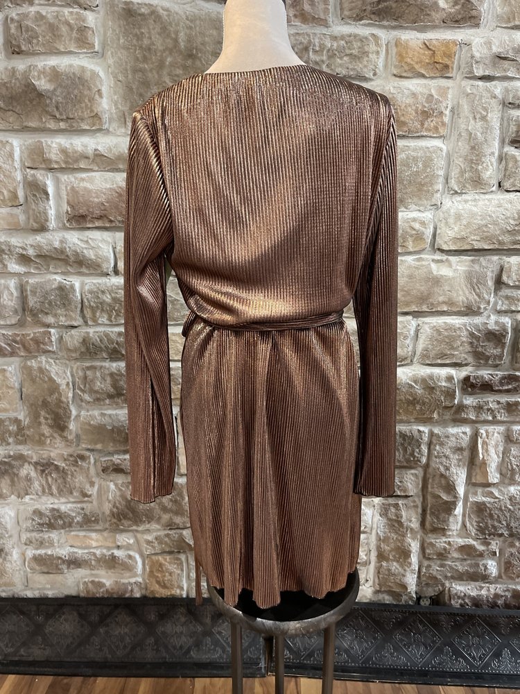 Leyden Metallic Bronze Wrap Dress, Size L