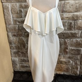 Rachel Roy White Cocktail Dress with Ruffled Neckline, Size 18W