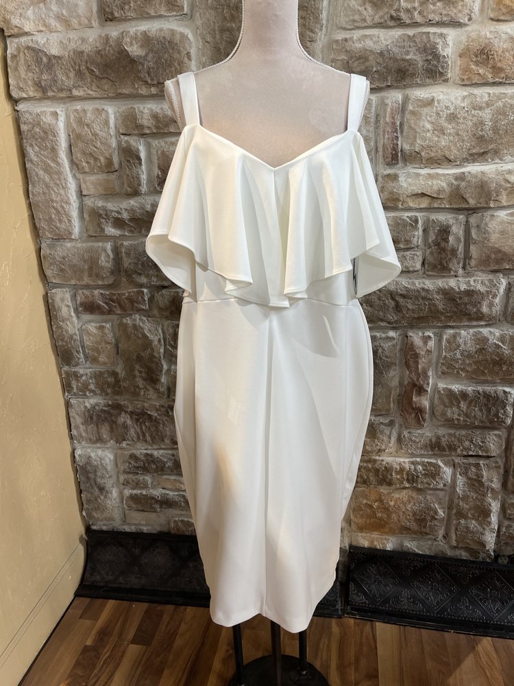 Rachel Roy White Cocktail Dress with Ruffled Neckline, Size 18W