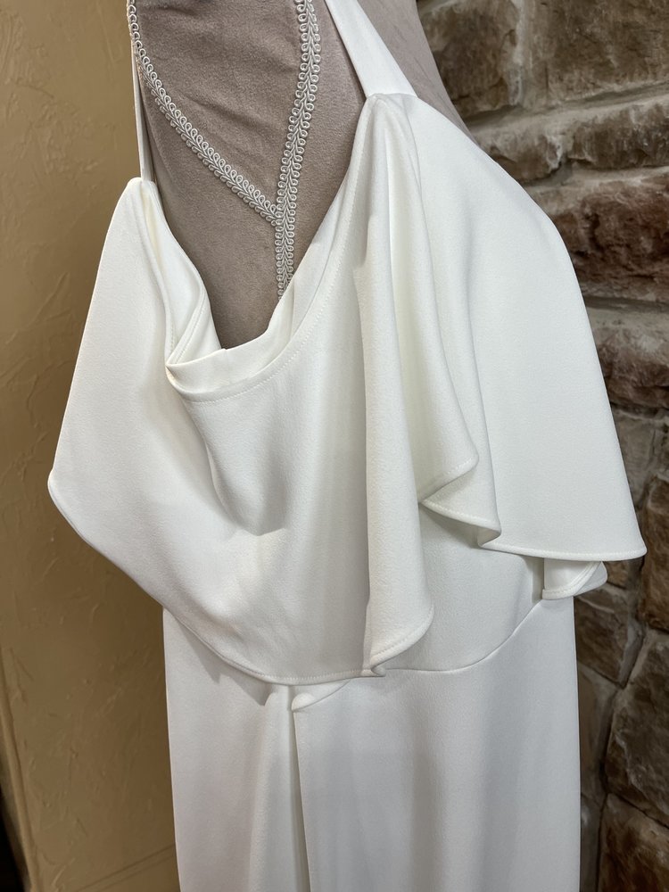 Rachel Roy White Cocktail Dress with Ruffled Neckline, Size 18W