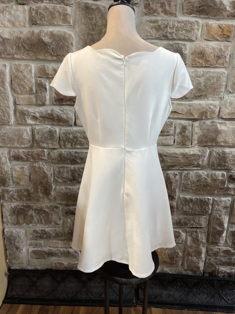 Aqua White A-Line Dress with Scalloped Neckline, Size L