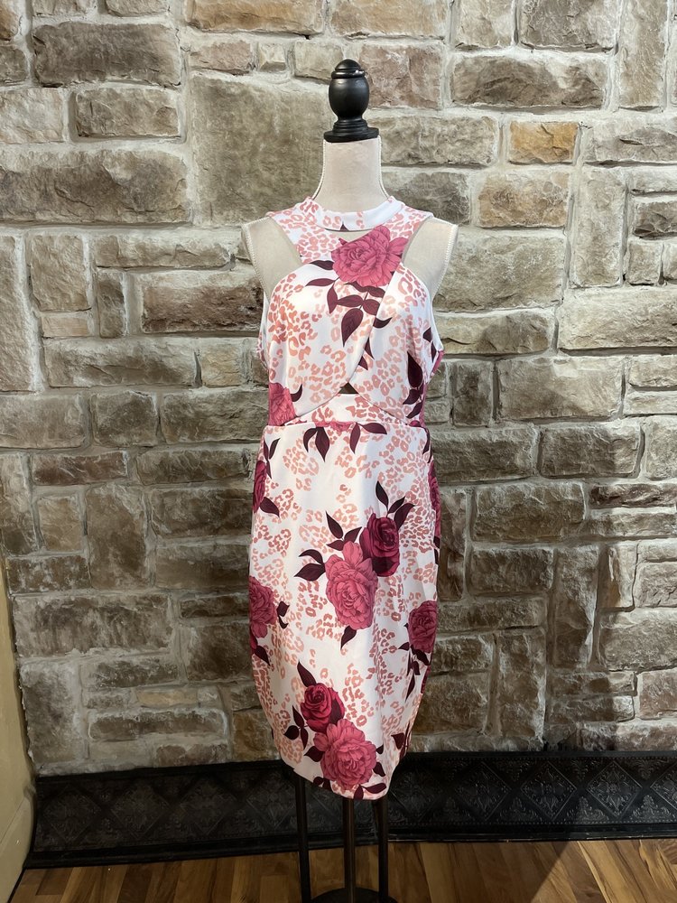 Guess White Floral Animal Print Sheath, Size 16