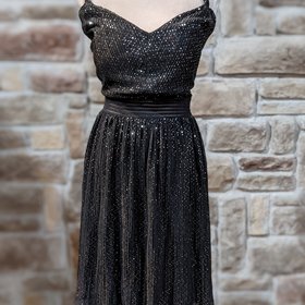 City Studio Black and Silver Empire Waist Dress