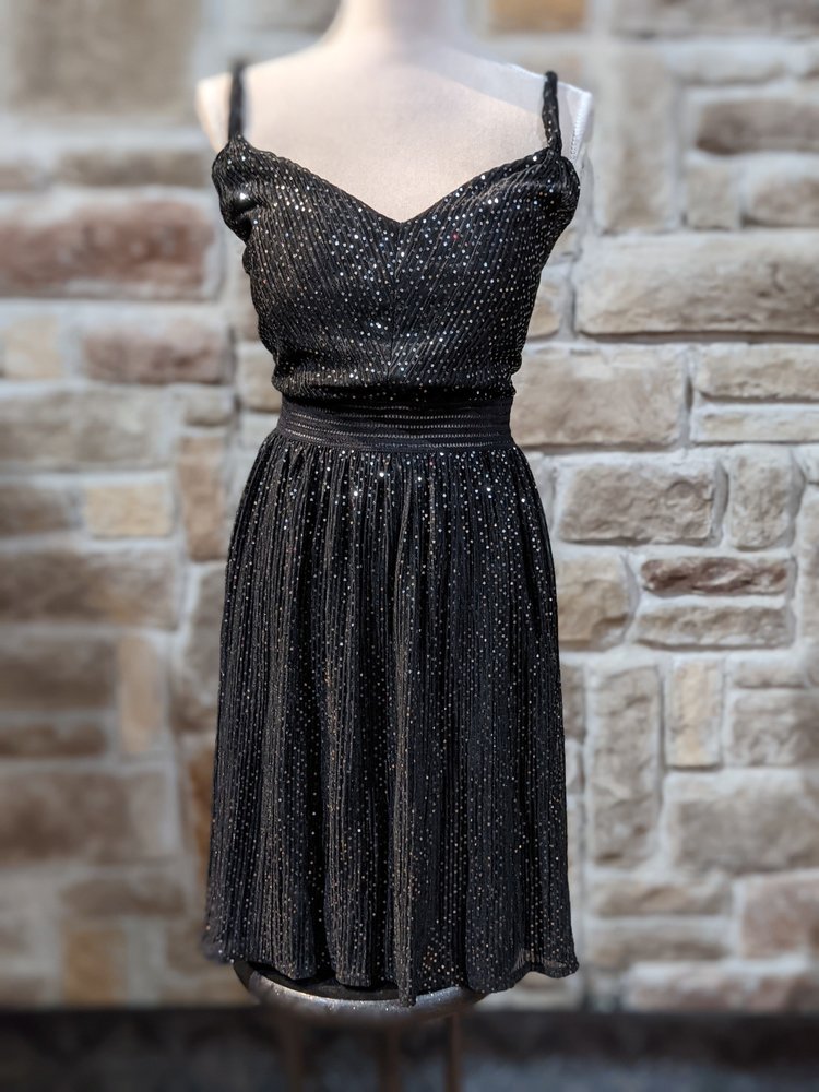 City Studio Black and Silver Empire Waist Dress