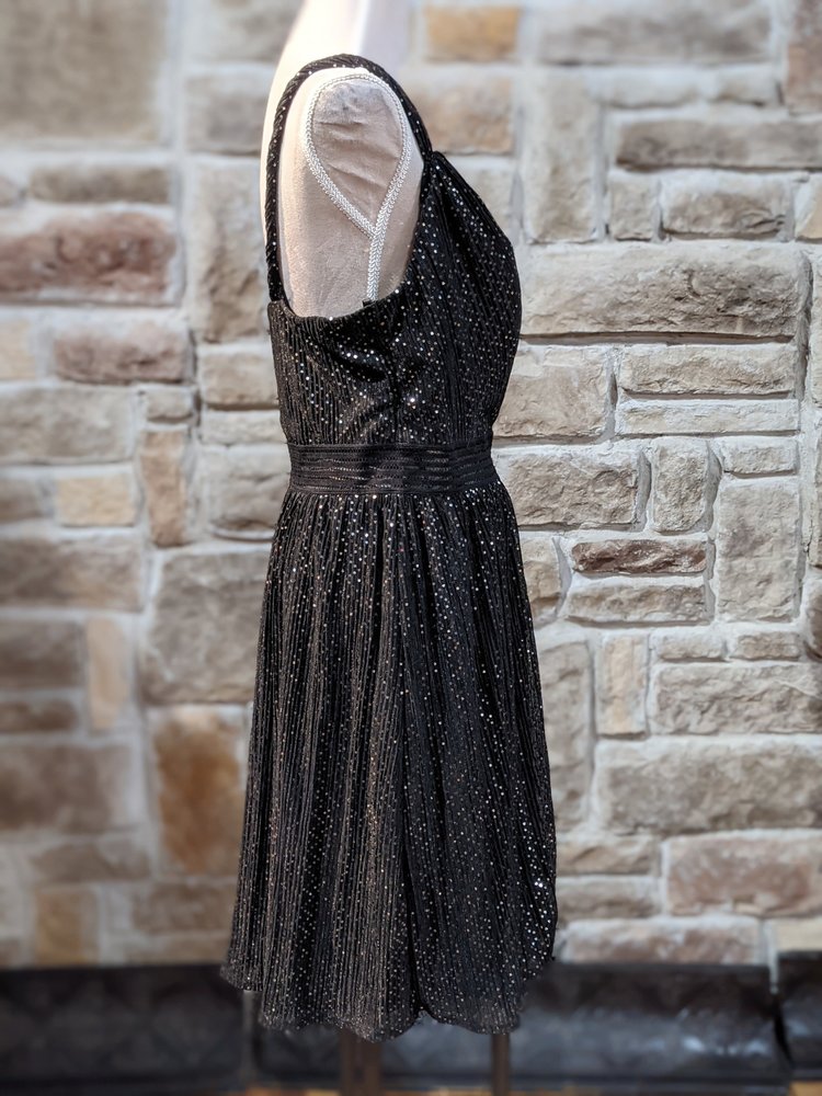 City Studio Black and Silver Empire Waist Dress