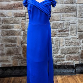 En Focus Cobalt Blue Gown with Portrait Collar, Size 18W