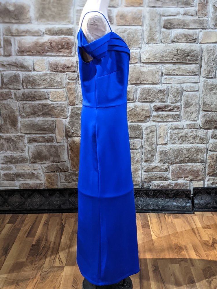 En Focus Cobalt Blue Gown with Portrait Collar, Size 18W