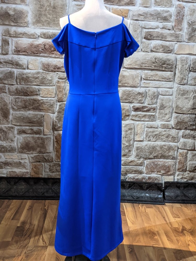 En Focus Cobalt Blue Gown with Portrait Collar, Size 18W
