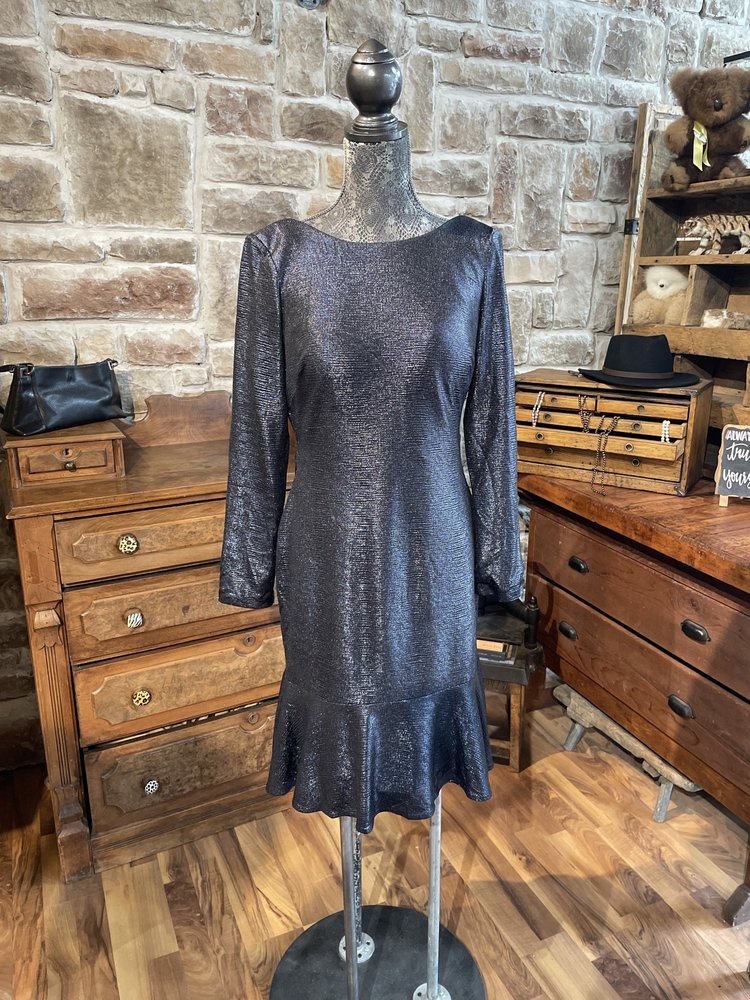 Nightway Navy Drape Back Shimmer Dress