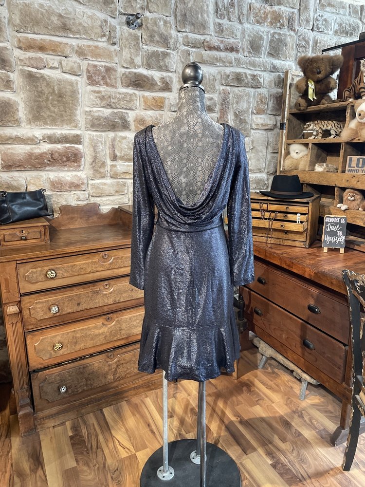 Nightway Navy Drape Back Shimmer Dress