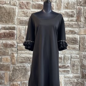 Signature Black Shift Dress with Pearl Detailing, Size 2X