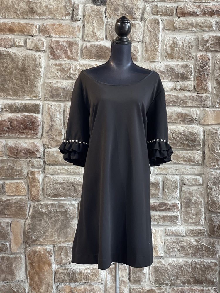 Signature Black Shift Dress with Pearl Detailing, Size 2X