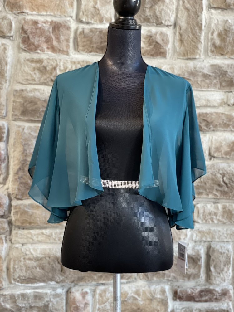 Green Flutter Sleeve Bolero Jacket, Size 12 P