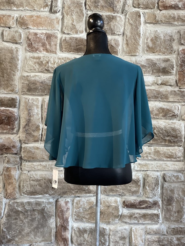 Green Flutter Sleeve Bolero Jacket, Size 12 P