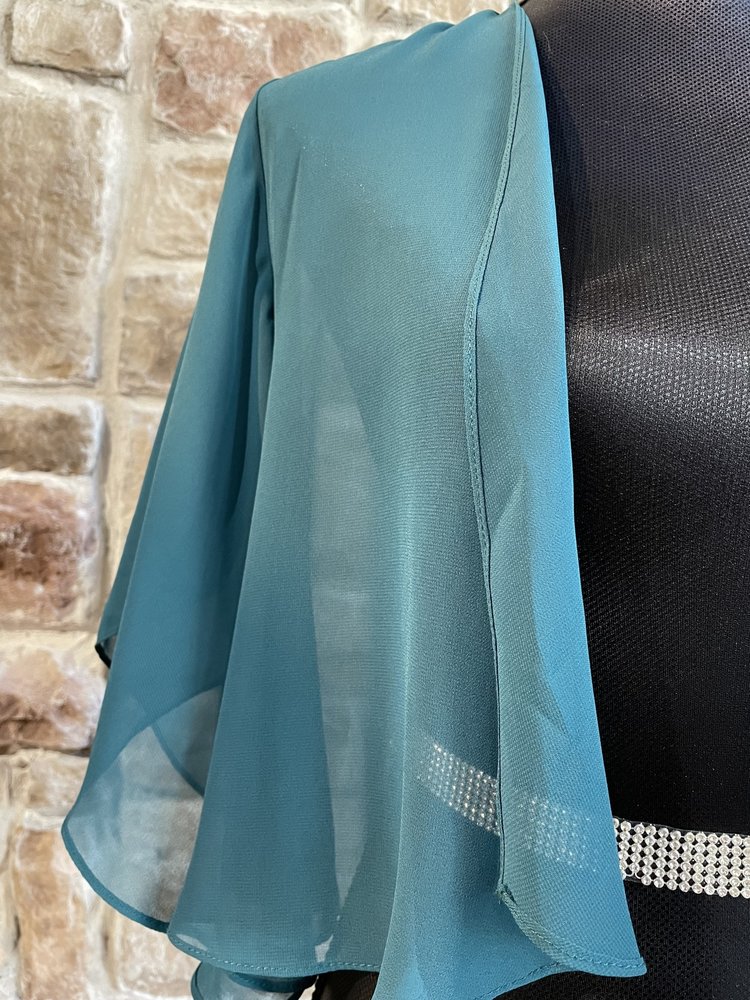 Green Flutter Sleeve Bolero Jacket, Size 12 P