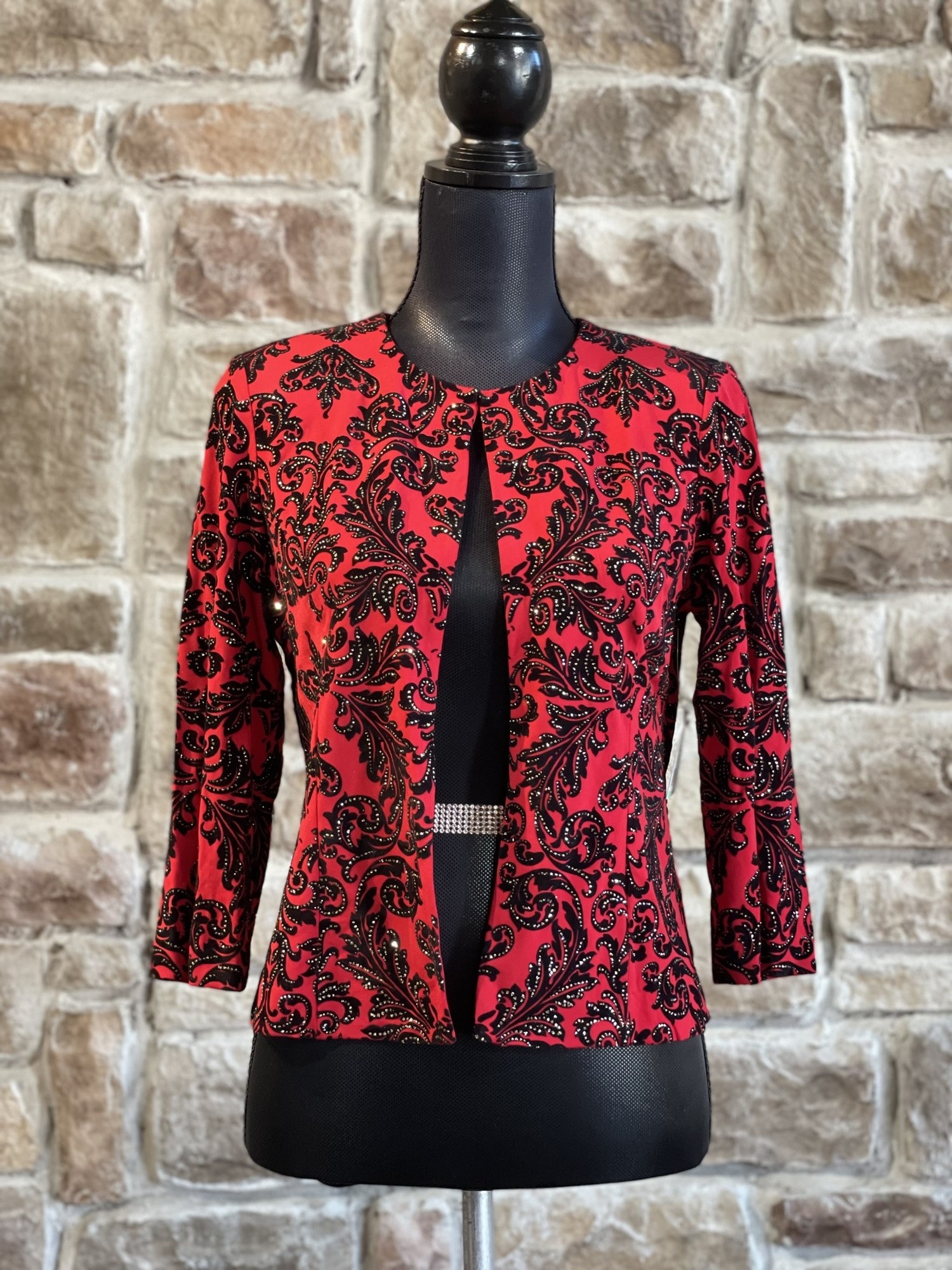Red Black Embellished Bolero Jacket 