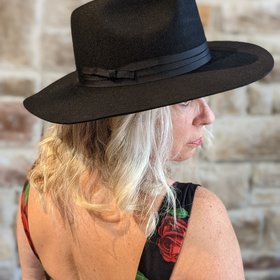 Black Panama Hat w/Grosgrain Band, Adjustable OSFM