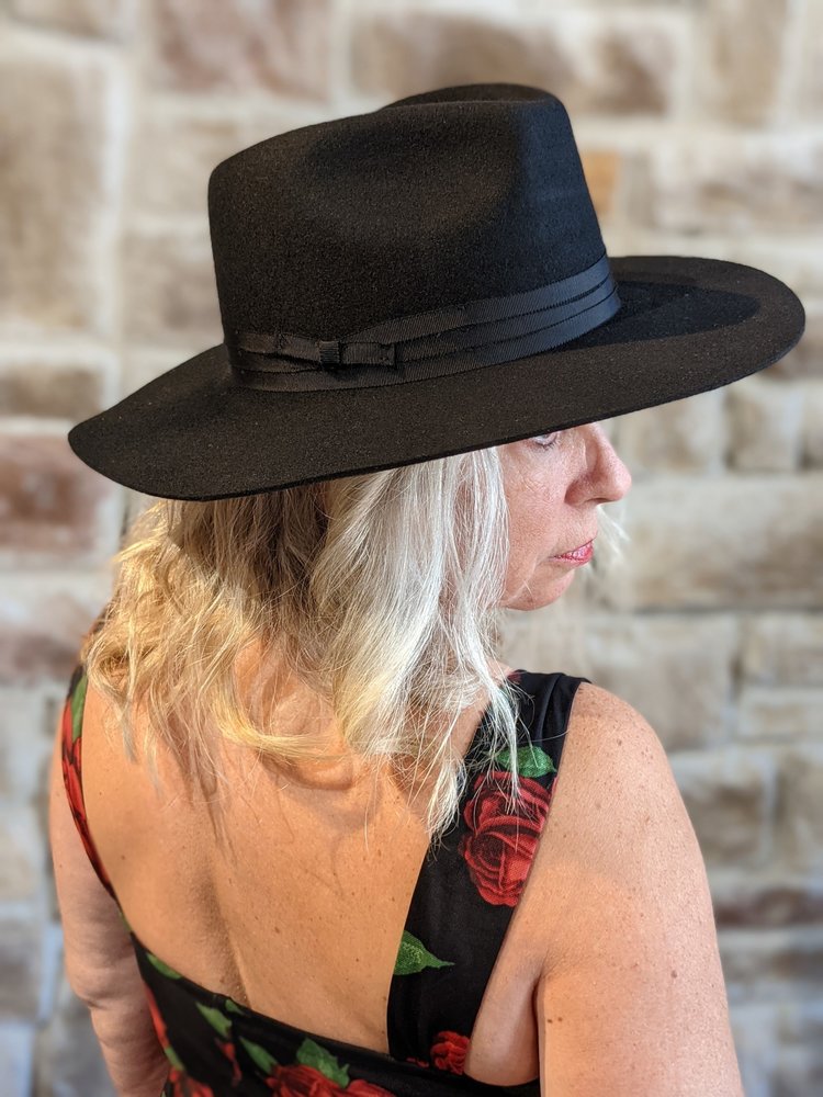 Black Panama Hat w/Grosgrain Band, Adjustable OSFM