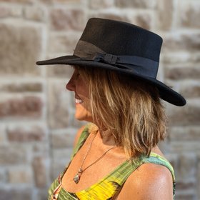 Black Bolero Hat w/Wide Grosgrain Ribbon, Adjustable OSFM