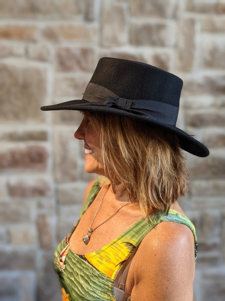 Black Bolero Hat w/Wide Grosgrain Ribbon, Adjustable OSFM