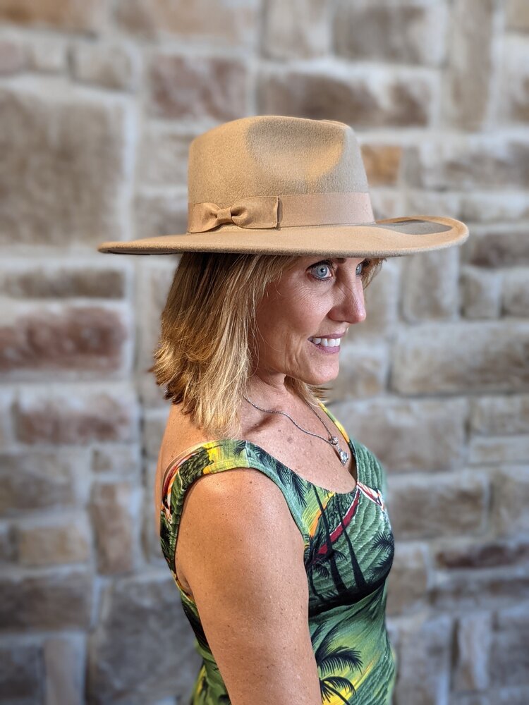 Light Brown Panama Hat w/Grosgrain Band, Adjustable OSFM