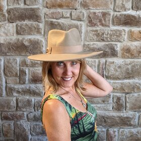 Light Brown Panama Hat w/Grosgrain Band, Adjustable OSFM