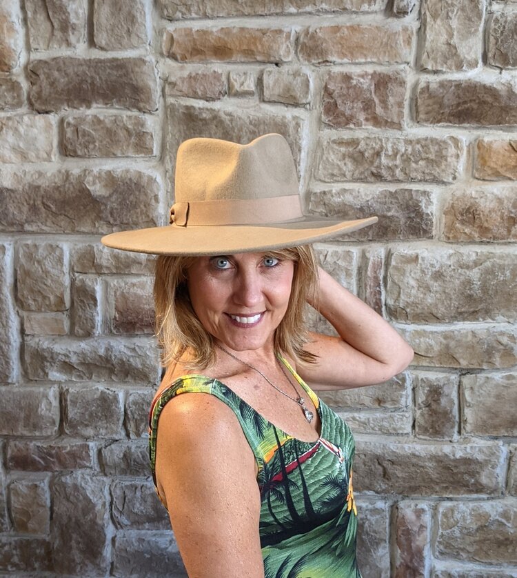 Light Brown Panama Hat w/Grosgrain Band, Adjustable OSFM