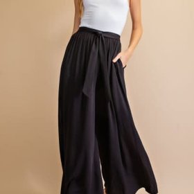 A Beauty by BNB Black Wide-Leg Pants with Side Slit
